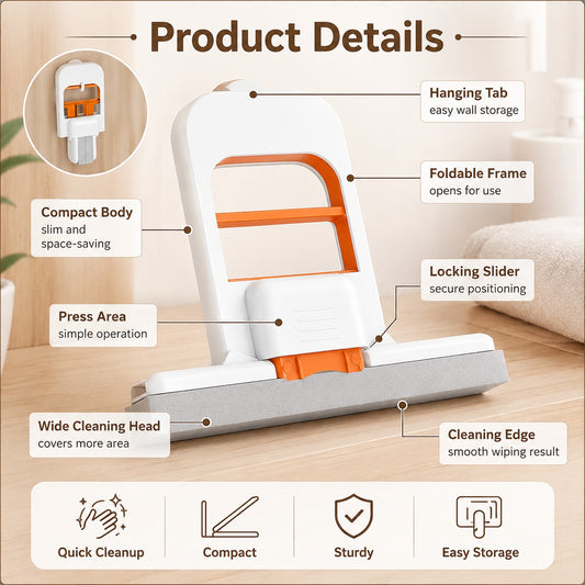 Foldable Wall-Mounted Mini Sponge Mop | Portable Handheld Cleaning Wiper for Kitchen, Bathroom & Glass