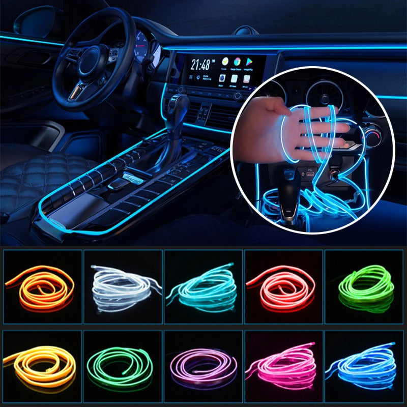 USB Car Interior Neon LED Strip Light – Flexible Ambient Dashboard Decorative Light (Waterproof)