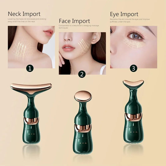 3-in-1 Electric Face & Neck Massager – Microcurrent Vibration Facial Lifting Device