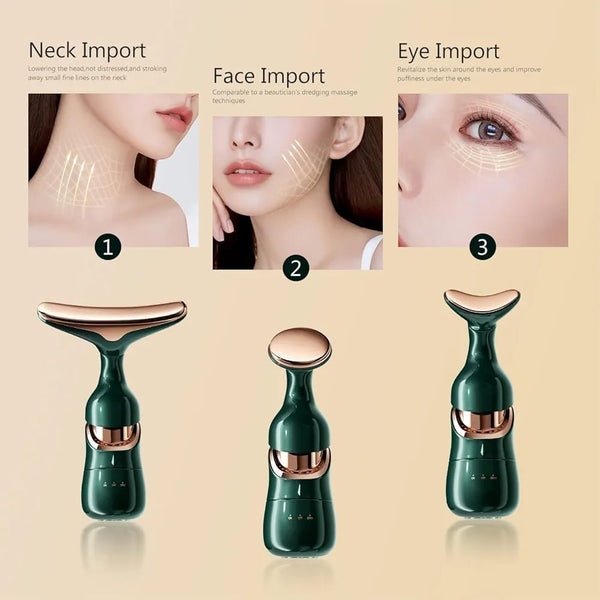 3-in-1 Electric Face & Neck Massager – Microcurrent Vibration Facial Lifting Device