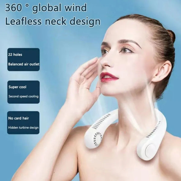 Portable Bladeless Neck Fan Air Cooler – Rechargeable Hands-Free Cooling Fan