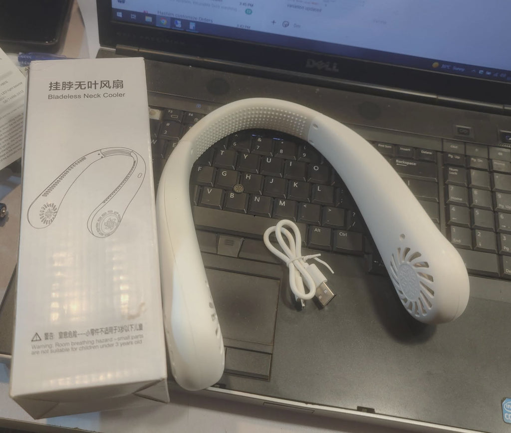 Portable Bladeless Neck Fan Air Cooler – Rechargeable Hands-Free Cooling Fan