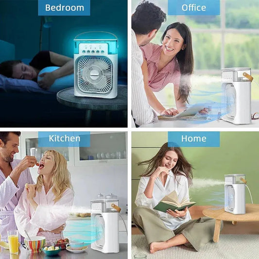Portable Mini Air Cooler Fan with Water Tank & Mist Spray – USB Rechargeable Desktop Cooling Fan