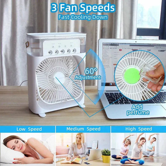 Portable Mini Air Cooler Fan with Water Tank & Mist Spray – USB Rechargeable Desktop Cooling Fan