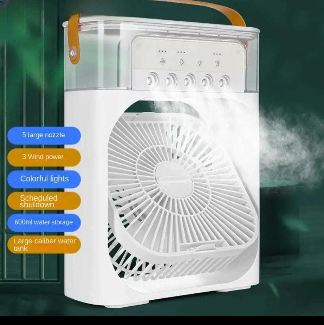 Portable Mini Air Cooler Fan with Water Tank & Mist Spray – USB Rechargeable Desktop Cooling Fan