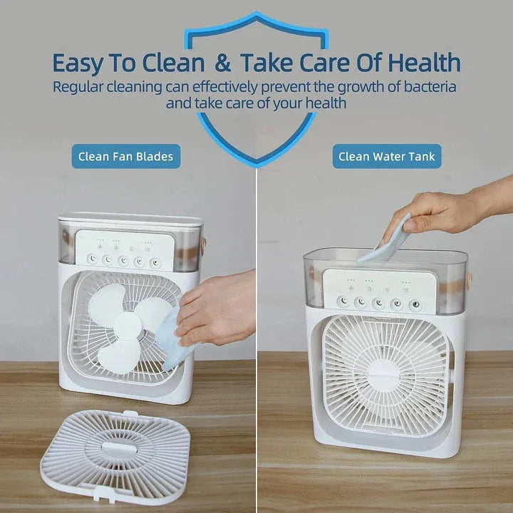 Portable Mini Air Cooler Fan with Water Tank & Mist Spray – USB Rechargeable Desktop Cooling Fan