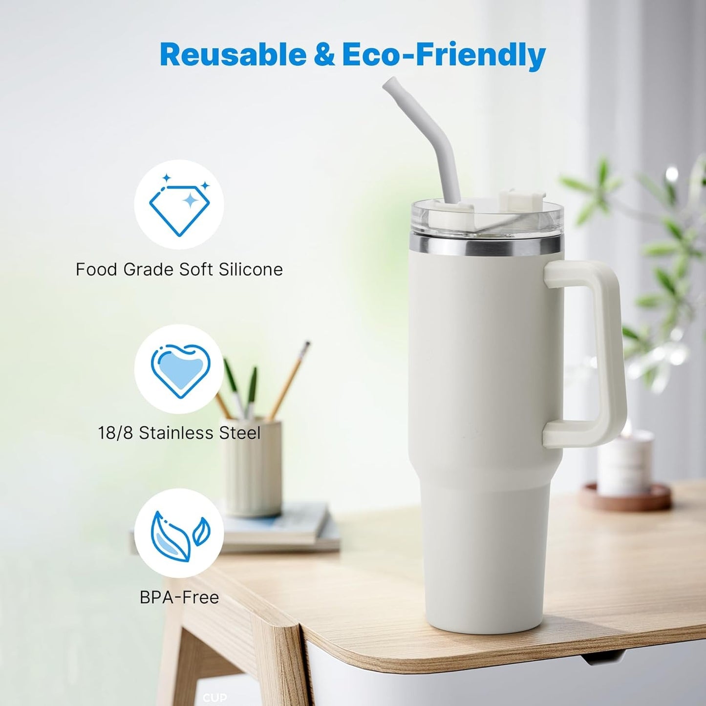Reusable Stainless Steel Tumbler with Handle & Straw – Insulated Travel Mug for Home, Office, Car & Outdoor Use