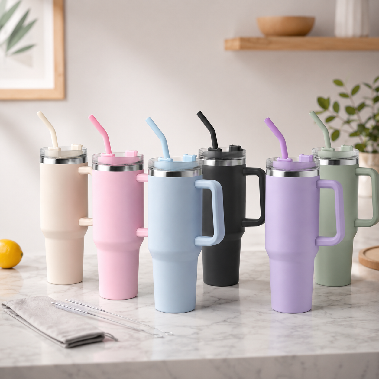 Reusable Stainless Steel Tumbler with Handle & Straw – Insulated Travel Mug for Home, Office, Car & Outdoor Use