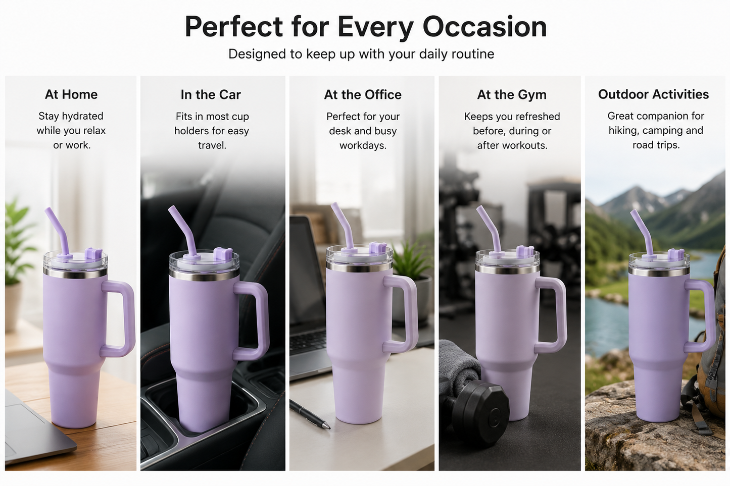 Reusable Stainless Steel Tumbler with Handle & Straw – Insulated Travel Mug for Home, Office, Car & Outdoor Use