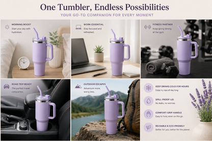 Reusable Stainless Steel Tumbler with Handle & Straw – Insulated Travel Mug for Home, Office, Car & Outdoor Use