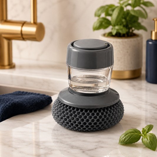 Soap Dispensing Palm Brush – Non-Scratch Dish Scrubber with PET Bristles