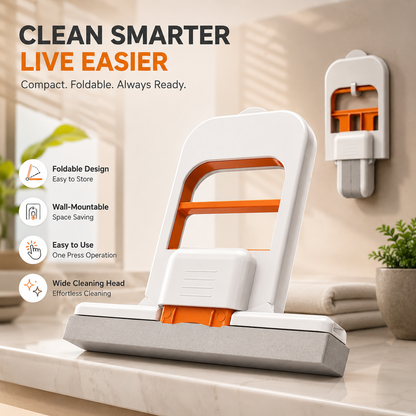 Foldable Wall-Mounted Mini Sponge Mop | Portable Handheld Cleaning Wiper for Kitchen, Bathroom & Glass
