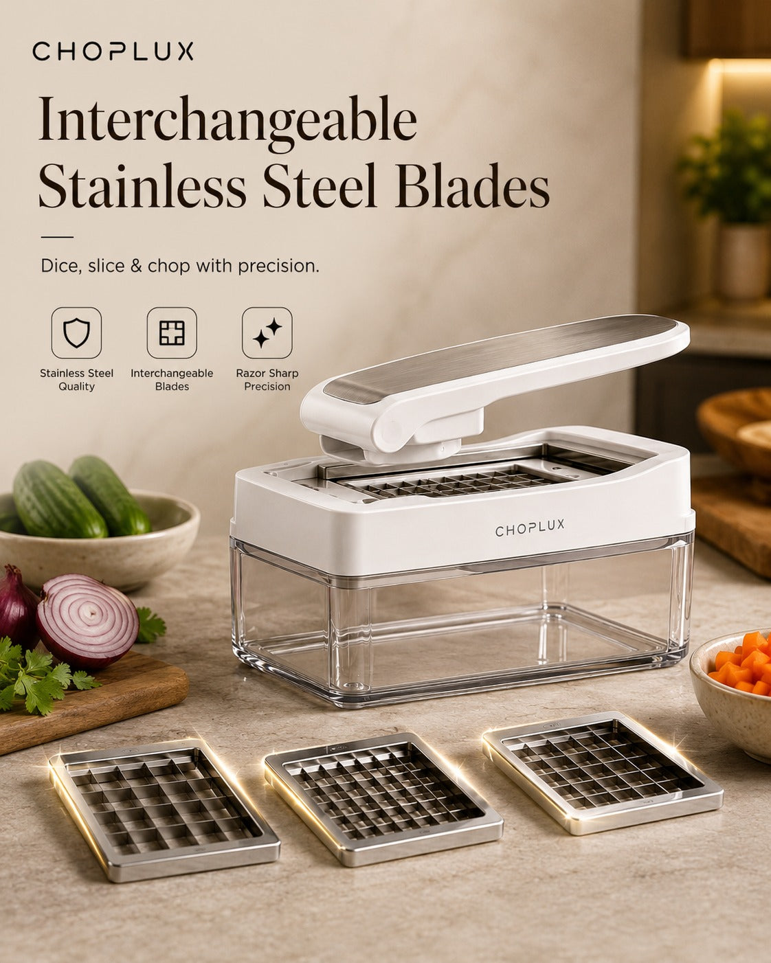 Multi-Function Vegetable Chopper with Stainless Steel Blades & Storage Container