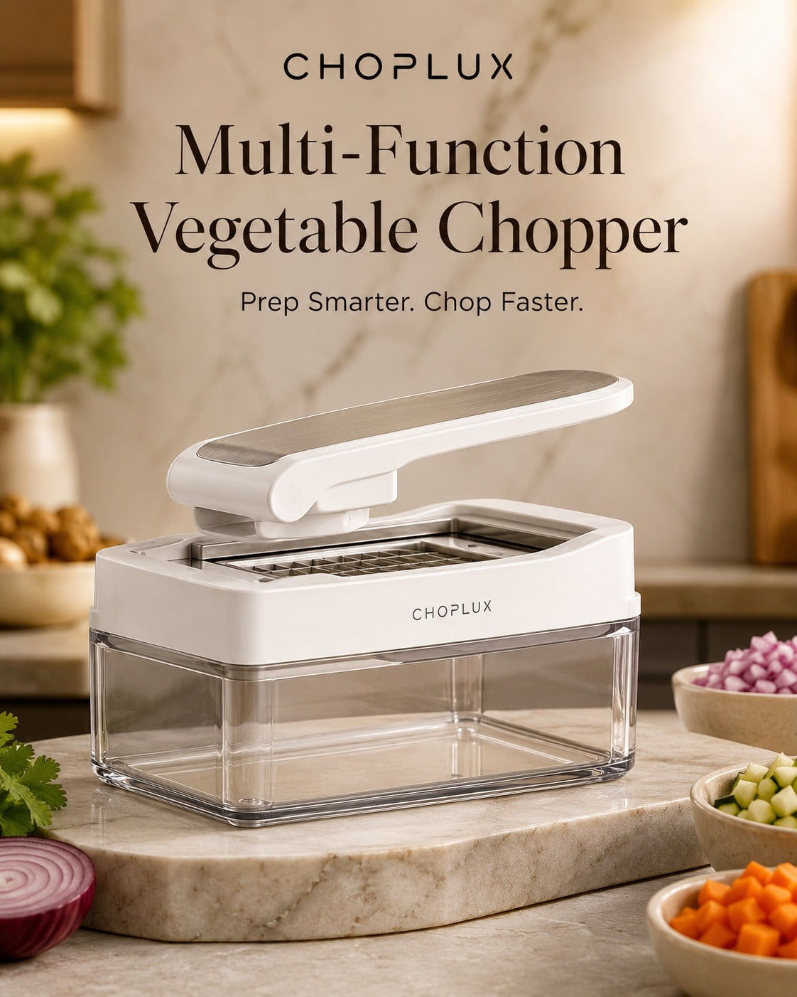 Multi-Function Vegetable Chopper with Stainless Steel Blades & Storage Container