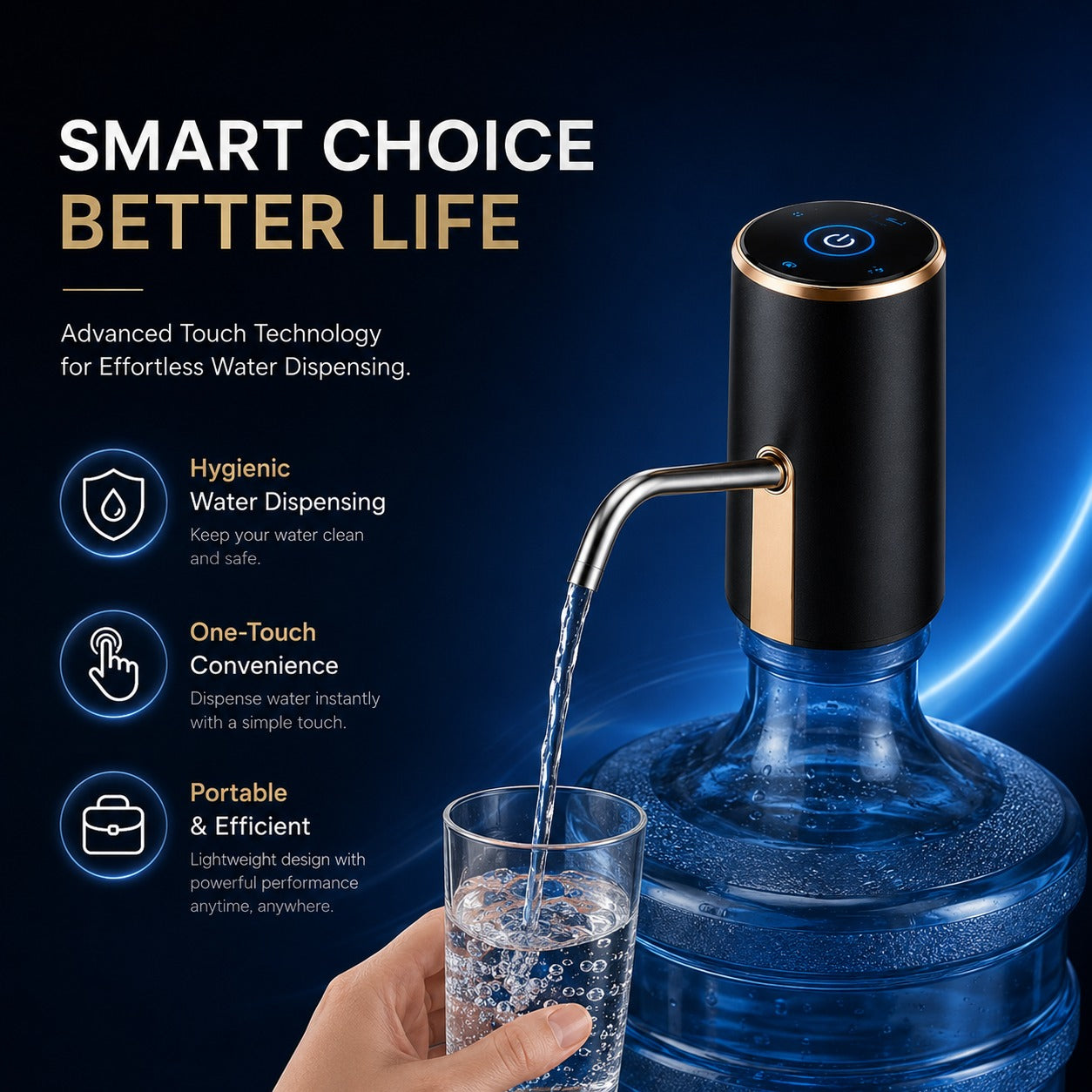 USB Rechargeable Automatic Electric Water Dispenser Pump with One-Touch Touch Control for 19L & 20L Water Bottles