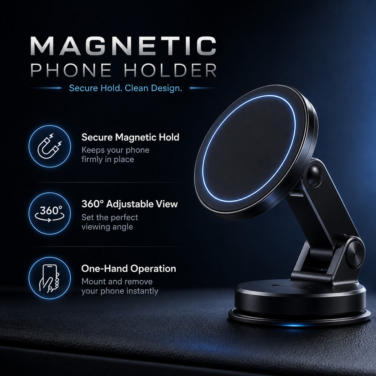 360° Magnetic Car Phone Holder Stand – Foldable Dashboard & Desk Mobile Mount