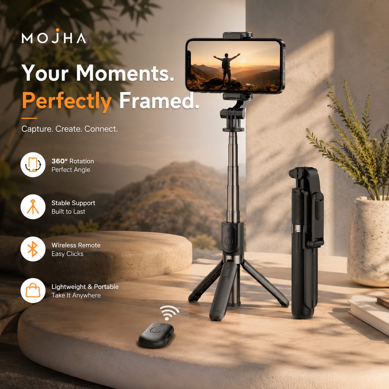 Wireless Bluetooth Selfie Stick Tripod with Remote – Adjustable Phone Stand for Android & iPhone