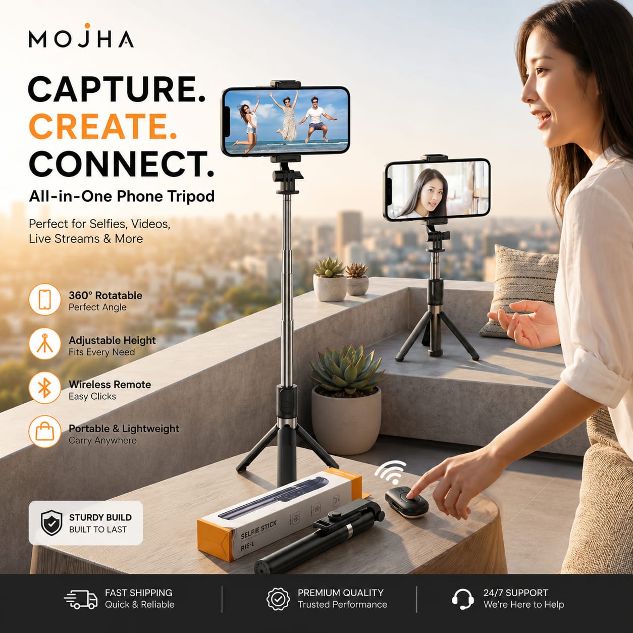 Wireless Bluetooth Selfie Stick Tripod with Remote – Adjustable Phone Stand for Android & iPhone