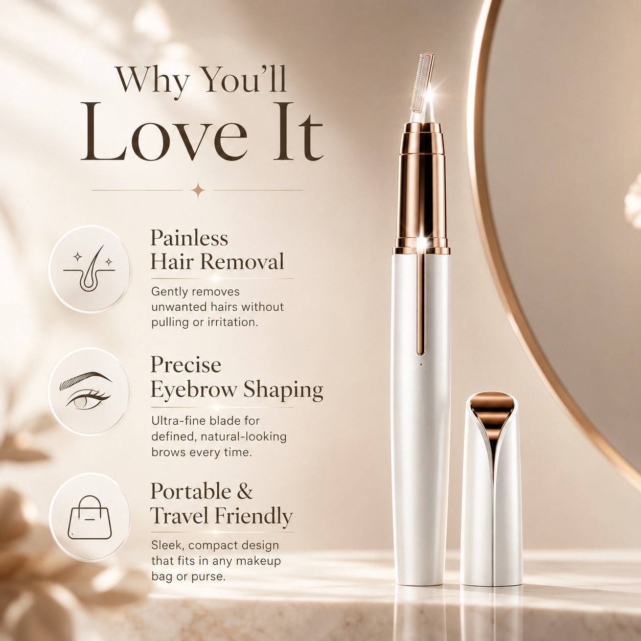 Precision Electric Eyebrow Trimmer for Women – Painless Facial Hair Remover with LED Light