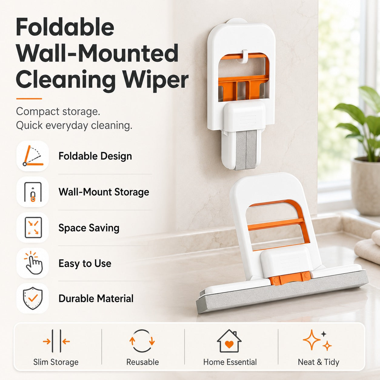 Foldable Wall-Mounted Mini Sponge Mop | Portable Handheld Cleaning Wiper for Kitchen, Bathroom & Glass
