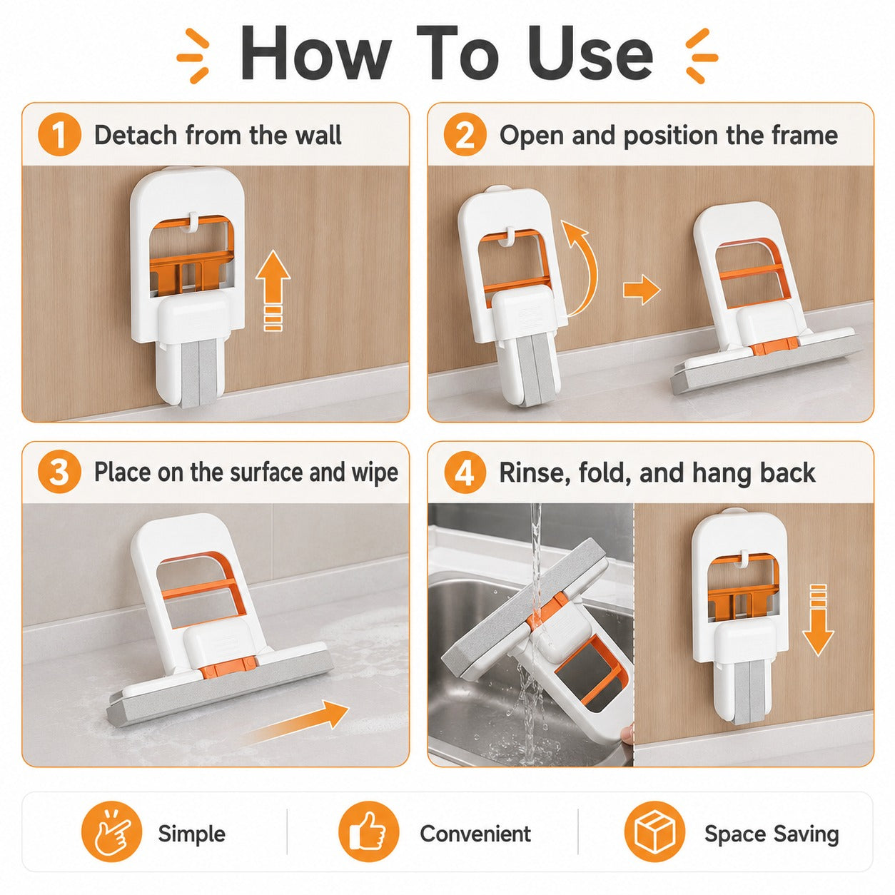 Foldable Wall-Mounted Mini Sponge Mop | Portable Handheld Cleaning Wiper for Kitchen, Bathroom & Glass
