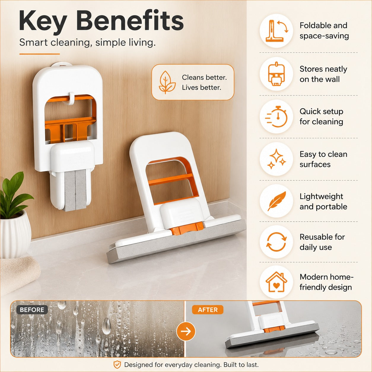 Foldable Wall-Mounted Mini Sponge Mop | Portable Handheld Cleaning Wiper for Kitchen, Bathroom & Glass