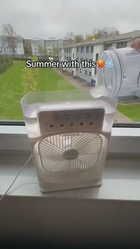 Portable Mini Air Cooler Fan with Water Tank & Mist Spray – USB Rechargeable Desktop Cooling Fan